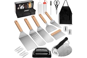 DY DECENT FAMILY 26pcs Griddle Accessories Kit for Blackstone Professional Flat Top Grill Tools, BBQ Spatula Gift Set with Enlarged Spatulas, Burger Press, Thermometer, Apron for Outdoor, Camping, Backyard Teppanyaki