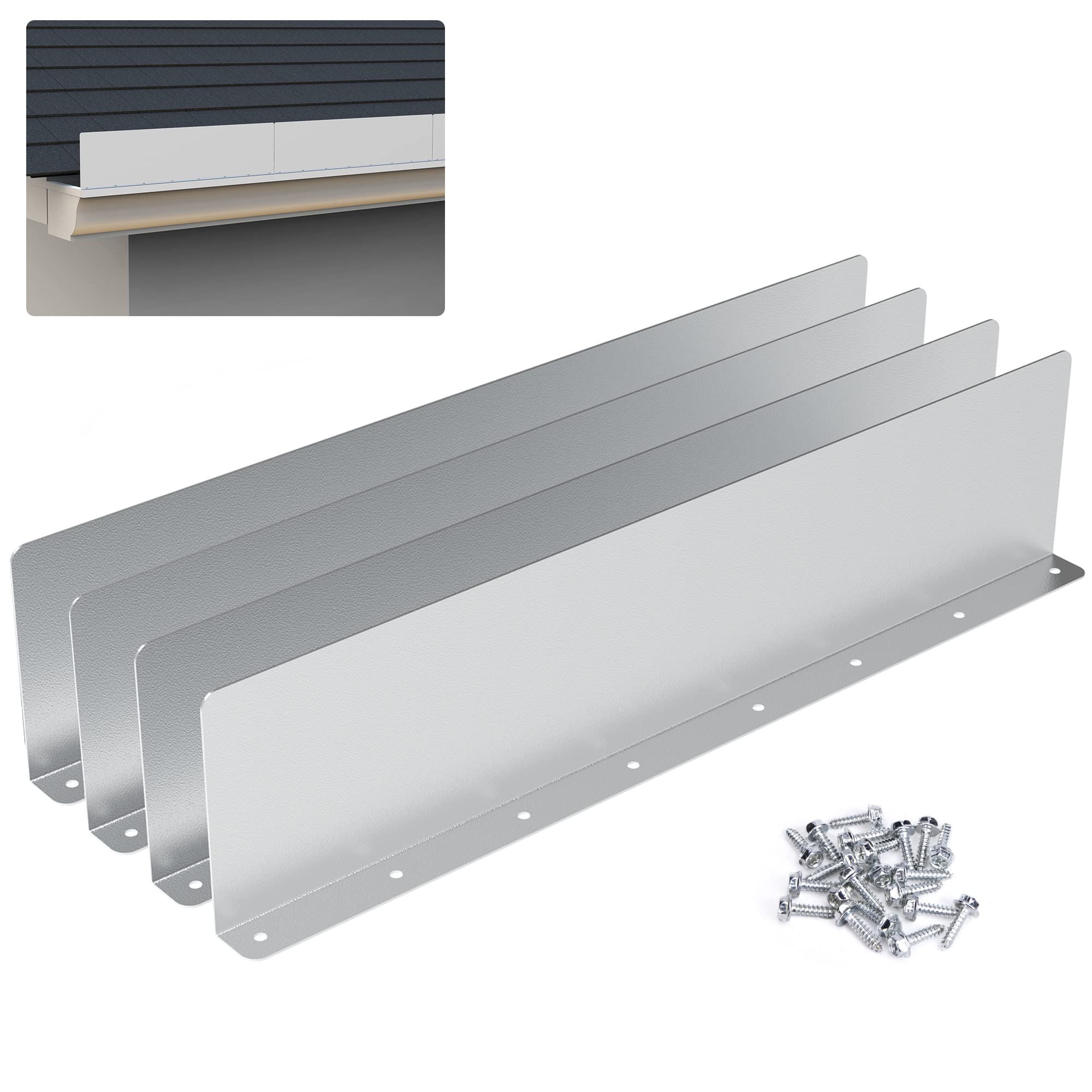 Photo 1 of 4 Pcs Gutter Valley Splash Guard,Straight Rain Diverter Roofing Gutter Guards,Rain Drip Gutter Guard for House Shingle Roofs Corner (4)