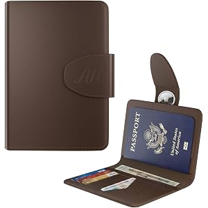 AzureHold Passport Holder for Travel, Genuine Leather Passport Holder with AirTag SLot, Rfid Passport Cover Travel Wallet for