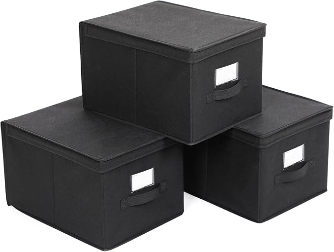 SONGMICS Set of 3 Fabric Storage Boxes with Lids Foldable Storage Cube