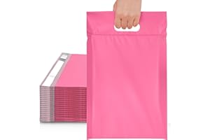 JinRuiKJ Poly Mailers with Handle 10x13 Inch 100 Pcs, Self Sealing Shipping Bags for Clothing, Easy to Carry Packaging Bags for Small Business - Pink