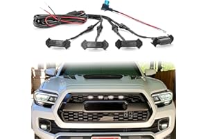 MINGJUE LED Grill Lights for 2016-2022 Aftermarket Toyota Tacoma TRD PRO Grille with Harness & Fuse(White light with black housing)