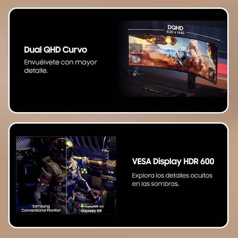 LS49FG916EUXEN, Odyssey G9 G91F DQHD 49" Monitor de Gaming (5120 x 1440, 32:9, 144Hz, 1ms(GTG), FreeSync Premium Pro, VESA DisplayHDR 600, Preto