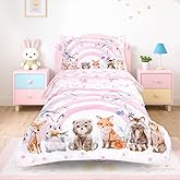 Hooyax Toddler Bedding Set for Girls - 4 Piece Rainbow Toddler Comforter Set Includes Fitted Sheet, Comforter, Pillowcase & Flat Sheet - Soft Comfort Microfiber for All Seasons