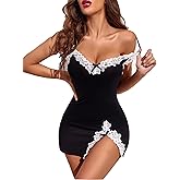 Avidlove Sexy Night Gowns for Woman Lace Trim Sleep Dress Babydoll Lingerie Dress Side Split Nighty Chemise Nightgowns