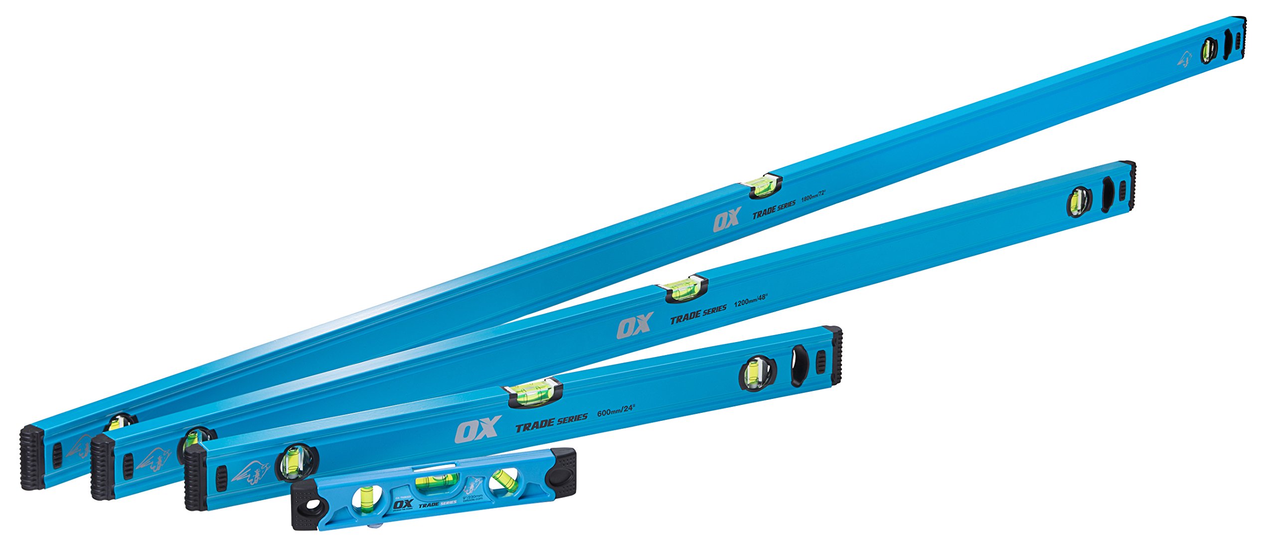 OX Spirit Level - Premium Trade Spirit Level - Industrial Grade Measurement Accuracy with 3 High-precision Vial (Accuracy 0.5 mm/m) - Blue - 600/1200/1800/230 mm
