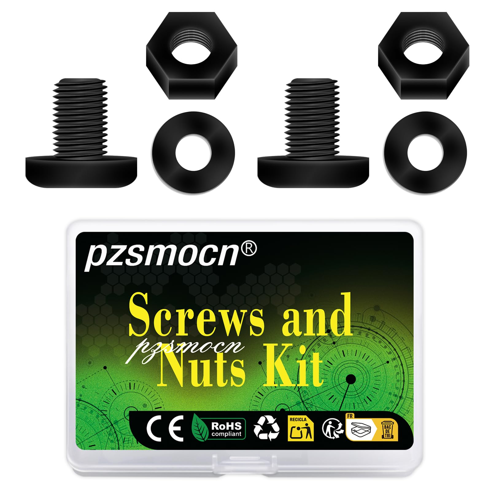 Pzsmocn 90 Pieces/30 Sets M8*8 mm Plastic Black Nylon Cross Round Head Screw Hexagonal Nut Combination Kit, with Insulating Washers, Standard Size, For DIY and Electronic Assembly. — image 1