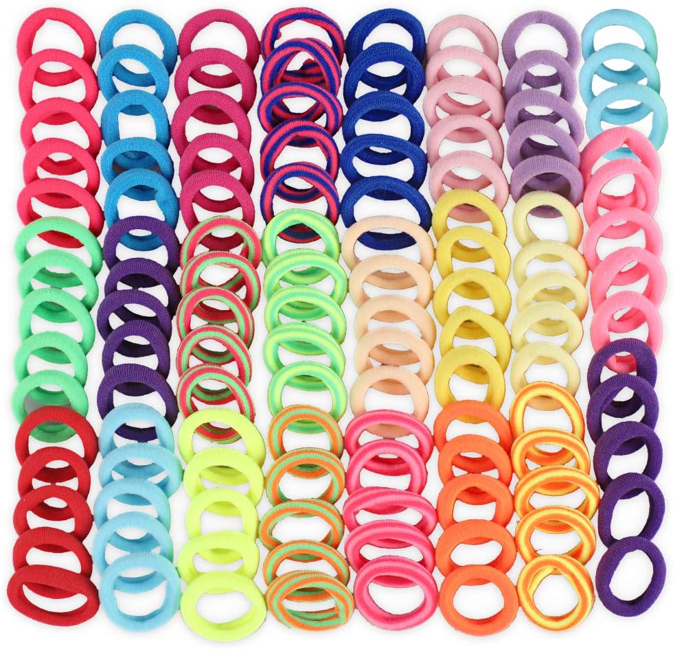 Dadabig400Pcs Mini Hair Ties, 22 Candy Colors Cotton Baby Hair Bands Seamless Hair Elastics Ponytail Hair Accessories Hair Bobbles Bands for Babies, Girls and Kids, 2.3 cm Diameter