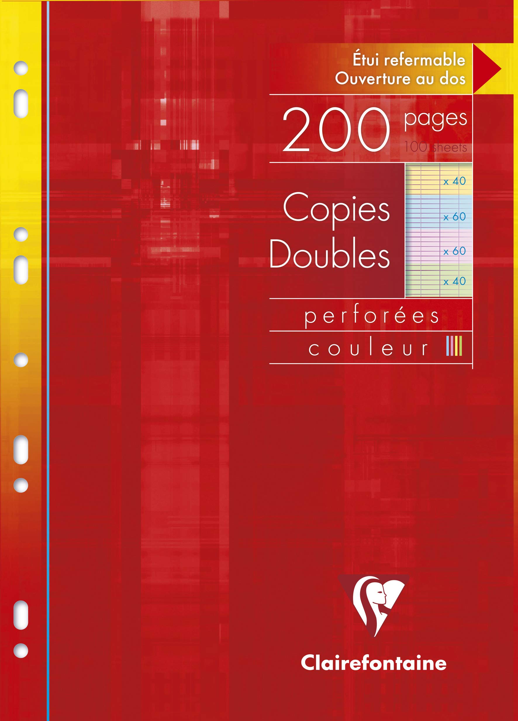 Clairefontaine 47111C One 4-Colour Perforated Double Sheet Wallet A4 21x29.7 - 200 Seyes Pages - Ast Colours (60 Blue + Pink Pages - 40 Green + Yellow Pages)