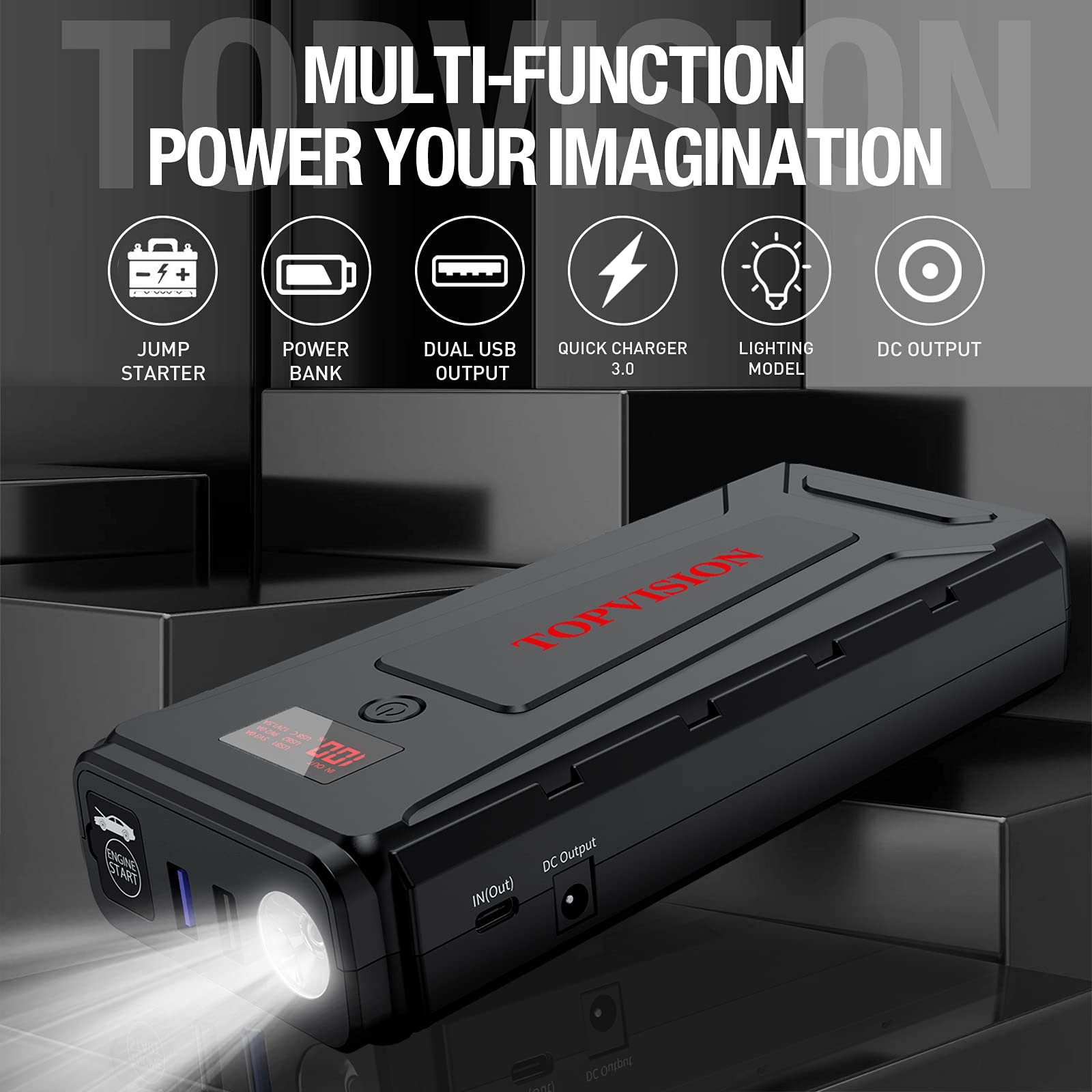 Battery Starter for Car, TOPVISION 2200A Peak 21800mAh Portable Car Jump Starter (Up to 7.0L Gas