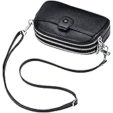 Women Small Genuine Real Leather Crossbody Shoulder Bag, 3 Zipped Compartments 1 Front Pocket