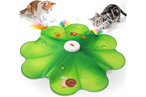 FEELNEEDY Rechargeable Cat Toys, 2 in 1 Hide and Seek Game Interactive Cat Toy, Movable LED Red Dot, Moving Concealed Feathers, Durable Exercise Toys for Indoor Cats, Bored Adult Cats Wand Toy