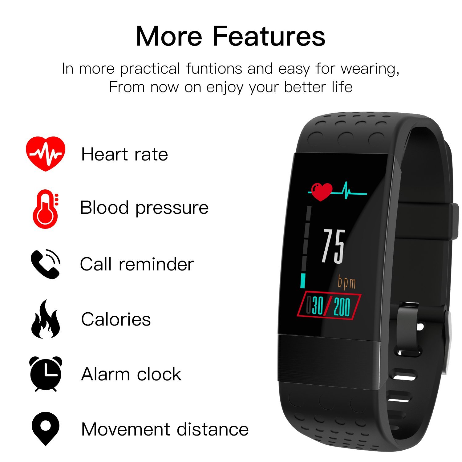 KXCD-TECH Fitness Tracker, Smartwatch with Heart Rate Monitor Waterproof Smart Fitness Watch with Pedometer Sleep Monitor, Show Text Messages, Step Counter Activity Wristband for Kids Women Men