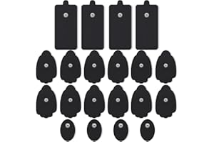 AVCOO 20-Pack TENS/EMS Unit Replacement Pad for More Than 50 Times Use, Multi-Size TENS Unit Pads Certificated Latex-Free, Compatible with TENS Devices Using 3.5mm Button Connector Leads, Black