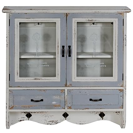 Dgp Rustic French Grey Wooden Storage Glazed Wall Cabinet With Two