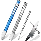 Honoson 2 Pcs Diamond Retractable Sharpening Rod Kitchen, Blue, Silver | Portable Steel Stick for Outdoor Serrated Knife, Pen-style Compact Storage, Professional Honing Rod, Camping Tool