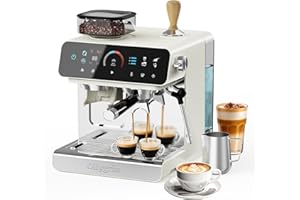 Ollygrin Espresso Machine with Grinder, 20 Bar Professional Espresso Maker with 19 Grind Sizes, Coffee Machine with Milk Frother, 2.8L Removable Water Tank for Latte & Cappuccino