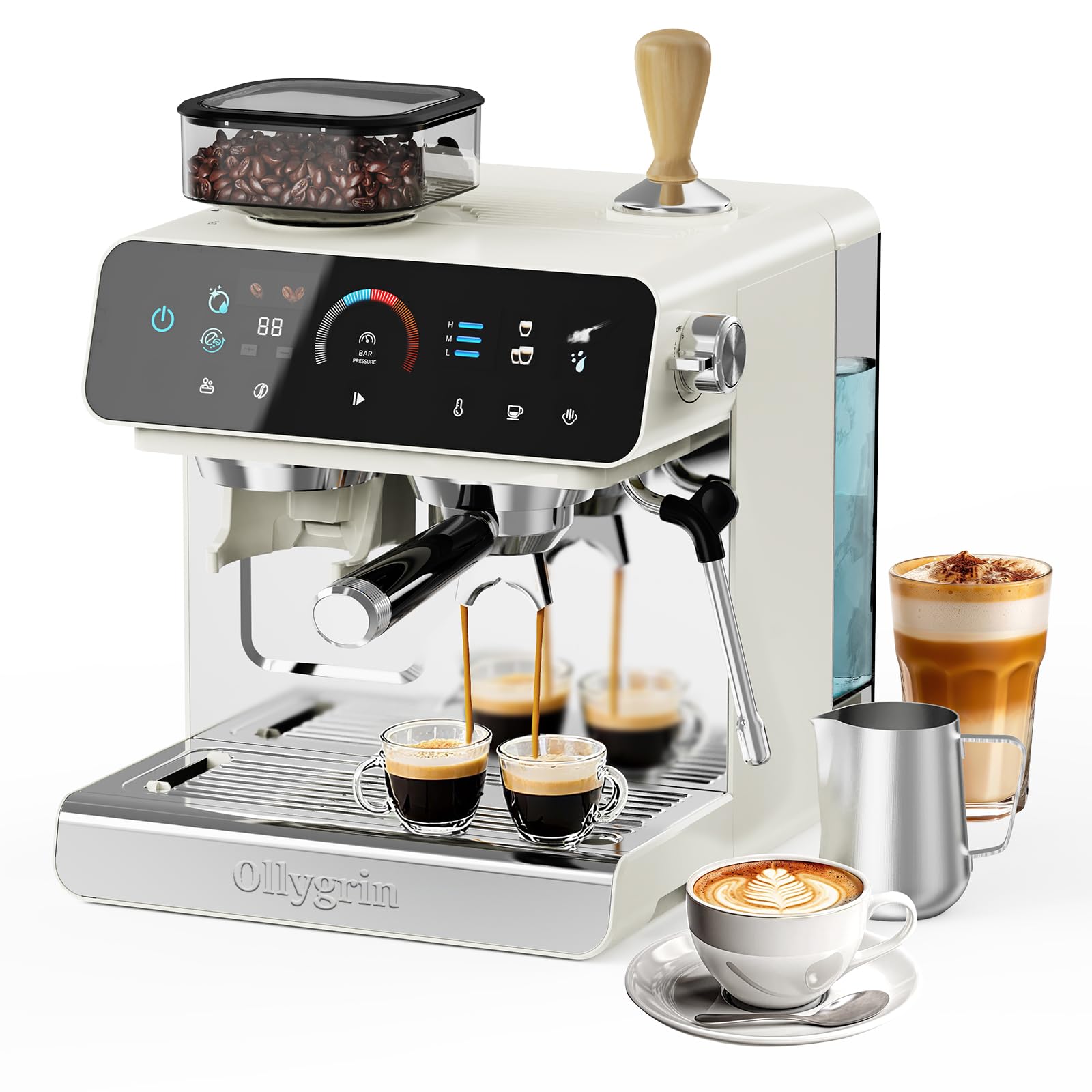Photo 1 of ****FROTHING STEAMER HAS ISSUES FUNCTIONING/USED**** Ollygrin Espresso Machine with Grinder, 20 Bar Professional Espresso Maker with 19 Grind Sizes, Coffee Machine with Milk Frother, 2.8L Removable Water Tank for Latte & Cappuccino