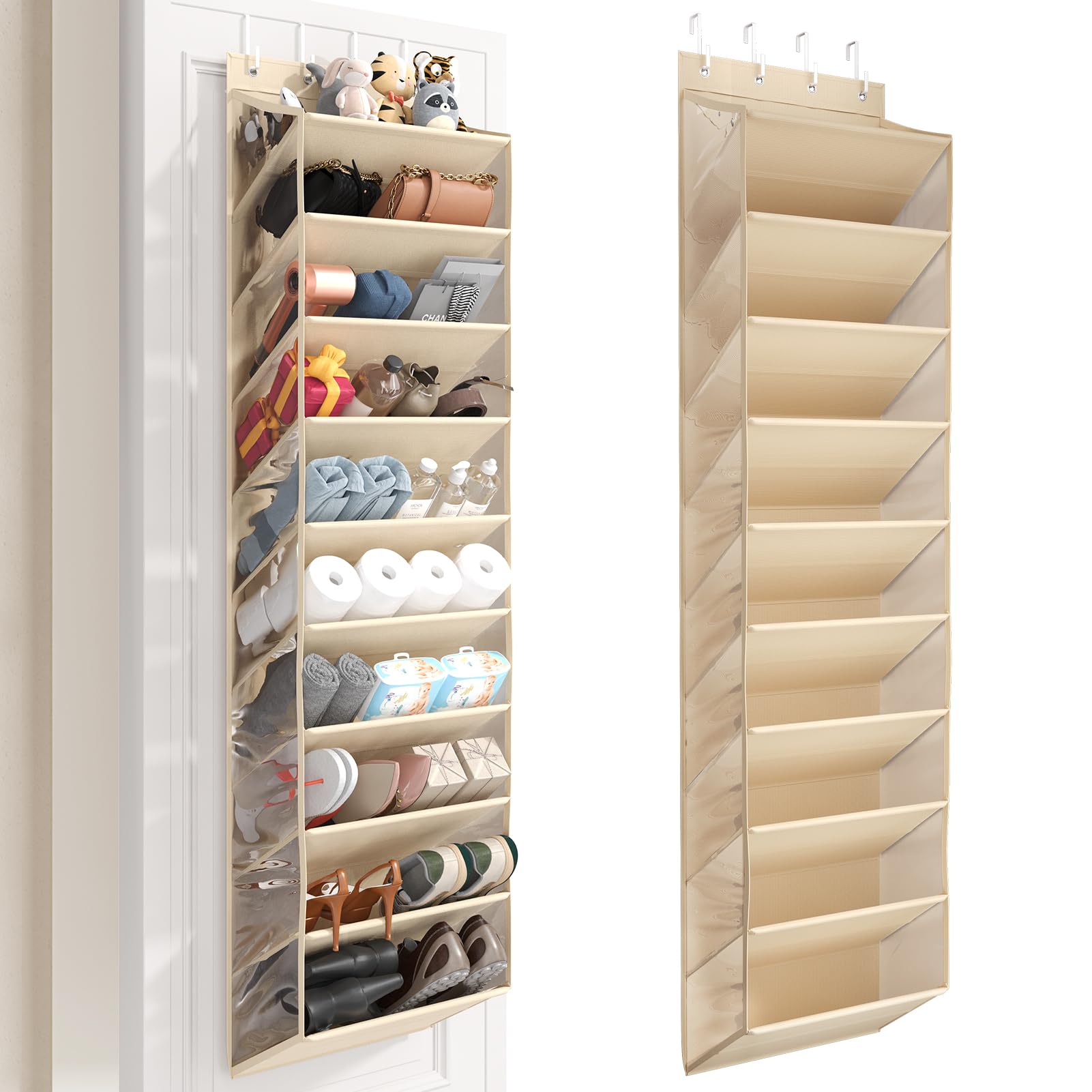 Photo 1 of Mefirt Over the Door Shoe Organizer for Closet, Shoes Rack with 10 Tier PVC Window Deep Pockets, Hanging Shoe Organizers for Boot Storage, Behind the Door Narrow Shoe Holder for Small Shoes, Beige