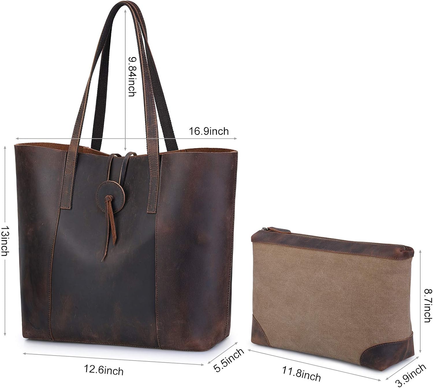 S-ZONE 15-inch Laptop Large Vintage Women Crazy Horse Leather Tote with Removable Pouch Shoulder Bag Handbag - Image 5