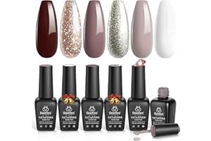BEETLES GEL POLISH Beetles Winter Gel Polish Set - 6 Colors Brown Gel Nail Polish Christmas, Burgundy Red Brown Champagne Gold Shade Soak off Uv Lamp Nail Manicure Kit DIY Gifts for Women