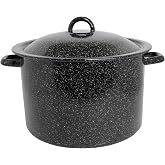 MIRRO 7.75 Qt Enamel Stock Pot for Canning, Black | Smooth Glass Enamel Coating, Perfect for Soups and Stews