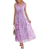 ANRABESS Womens Summer Floral Dress V Neck Sleeveless A Line Wedding Guest Maxi Tulle Dresses Casual Beach Vacation Clothes