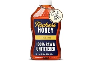 Fischer's 100% Pure, Raw & Unfiltered Honey, 40 oz – USA Made Honey – All-Natural Sweetener – Rich Flavor Profile, Packed with Nutrients