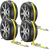 Autofonder Car Tie Down Straps for Trailers-10,000lbs Break Strength-2inx10ft Heavy Duty E Track Car Hauler Strap with Rolling Idler Three Cleat Over The Wheel Auto Tire Ratchet Straps for Truck, UTV
