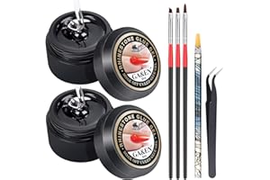GA&EN Nail Art 8ml WIPE-OFF Rhinestone Glue Gel Adhesive/2pcs for Gem Stones Jewelry Diamond Beads (LED Lamp Cure Needed) + LED Glue Brush Tools/3pcs + Pickup Pencil/1pc + Tweezer/1pc