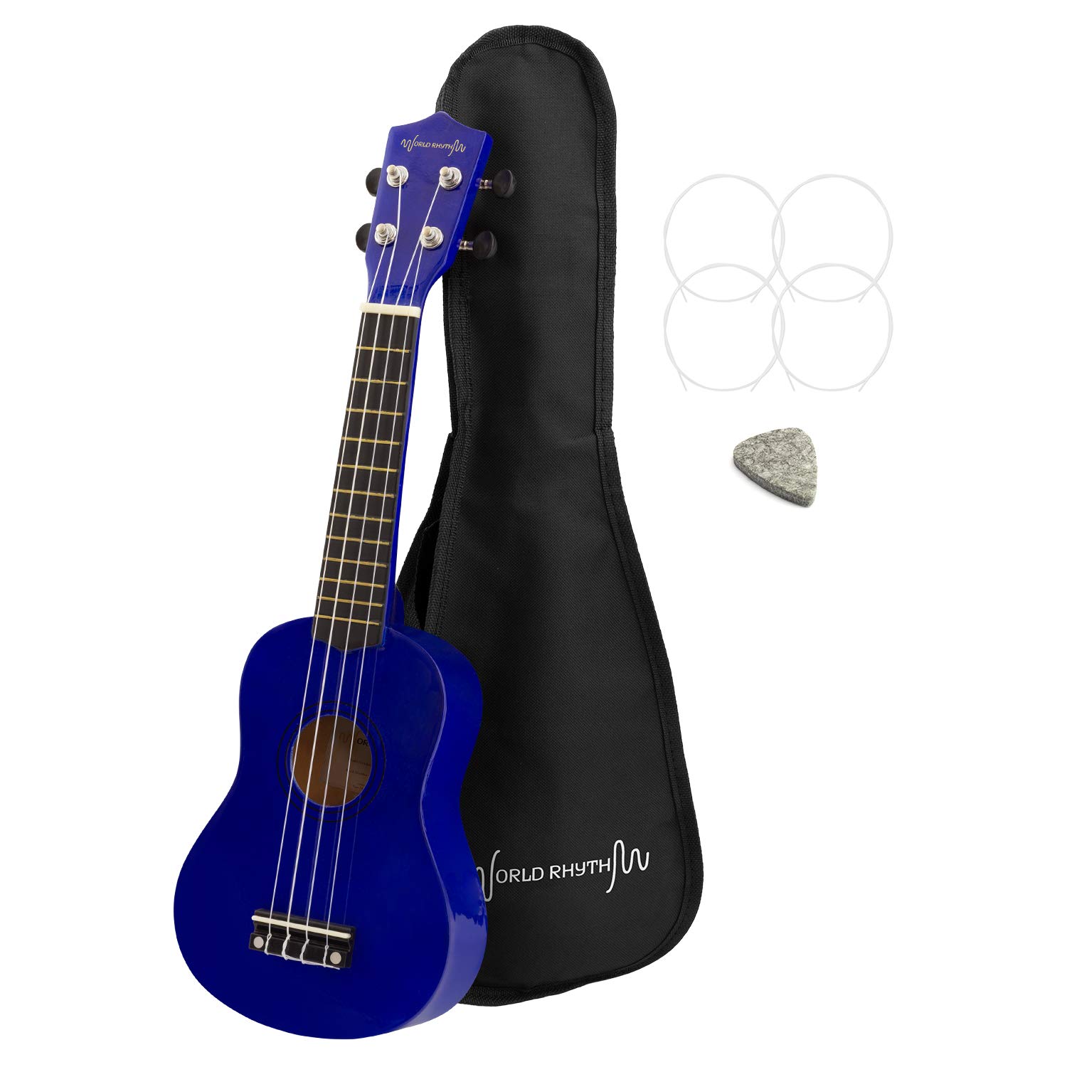 World Rhythm Soprano Ukulele - Beginner Soprano Uke in Blue Finish with Gig Bag, Spare Ukulele Strings & Felt Pick