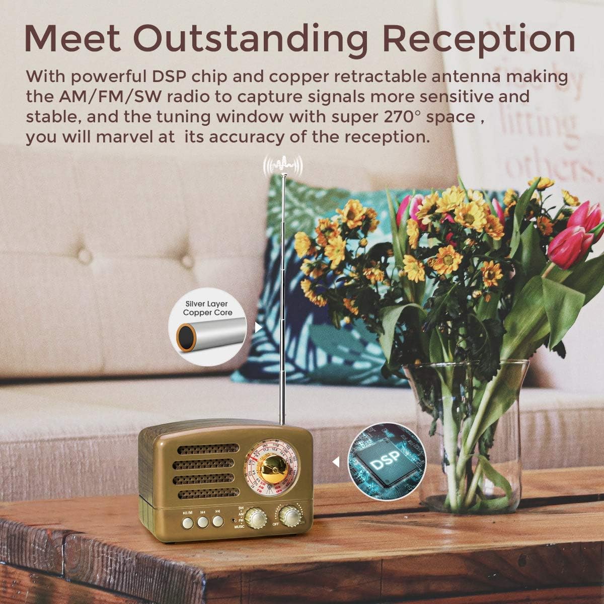 PRUNUS J-160 AM FM Retro Radio Bluetooth Speaker, Small Transistor Shortwave Radio, 1800mAh Rechargeable Battery Operated, Support TF Card/Aux/USB MP3 Player(Red): Home Audio & Theater