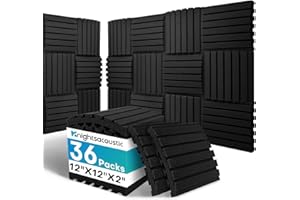 KNIGHTSACOUSTIC 36Packs Curved Sound Proof Foam Panels for Walls, 2" Acoustic Panels Sound Absorbing Dampening, Soundproofing Noise Reducing Cancelling Treatments for Home Office Recoding Studio Decor, 2x12x12" Black