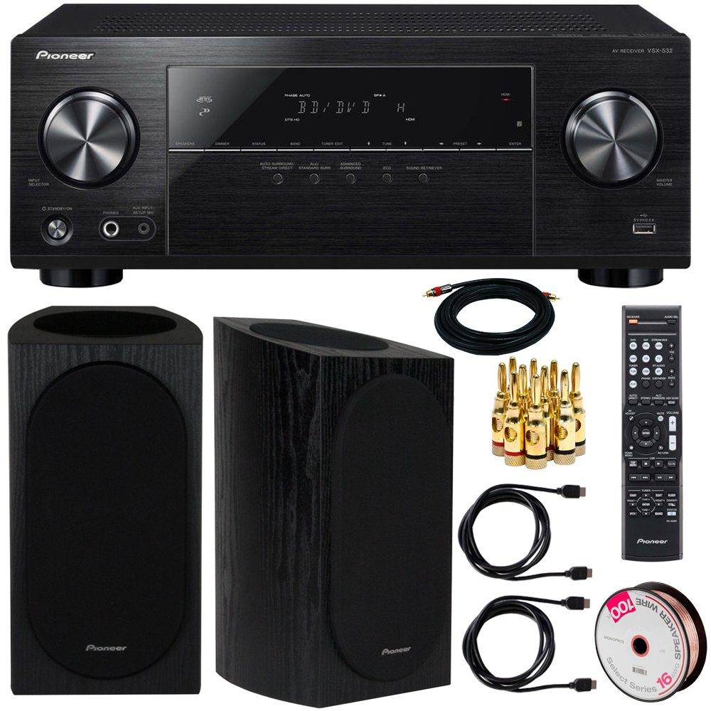 Pioneer 5.1-Channel AV Receiver with Ultra HD Pass-through HDCP 2.2 + Dolby Atmos Speakers Accessory Bundle