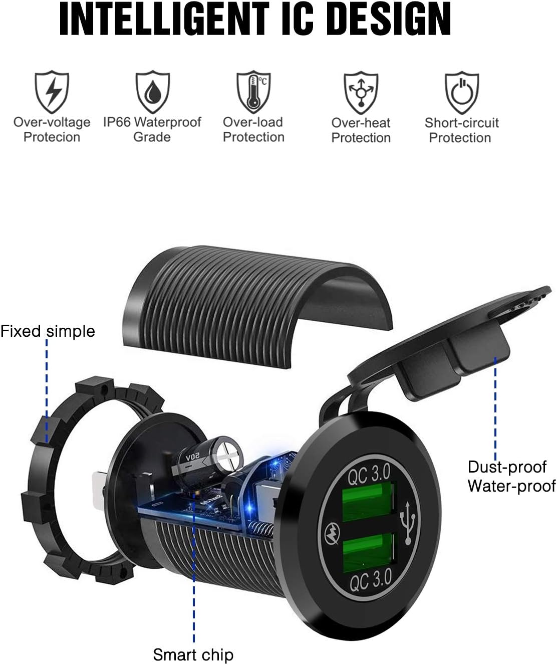 Nilight - 90103A Dual USB Port QC 3.0 Fast Charging Hubs USB Charger Socket Power Outlet 2.1A & 2.1A x2 for Car Boat Marine RV Mobile with Wire Fuse DIY Kit with Lightly Blue LED, 2 years Warranty: Automotive