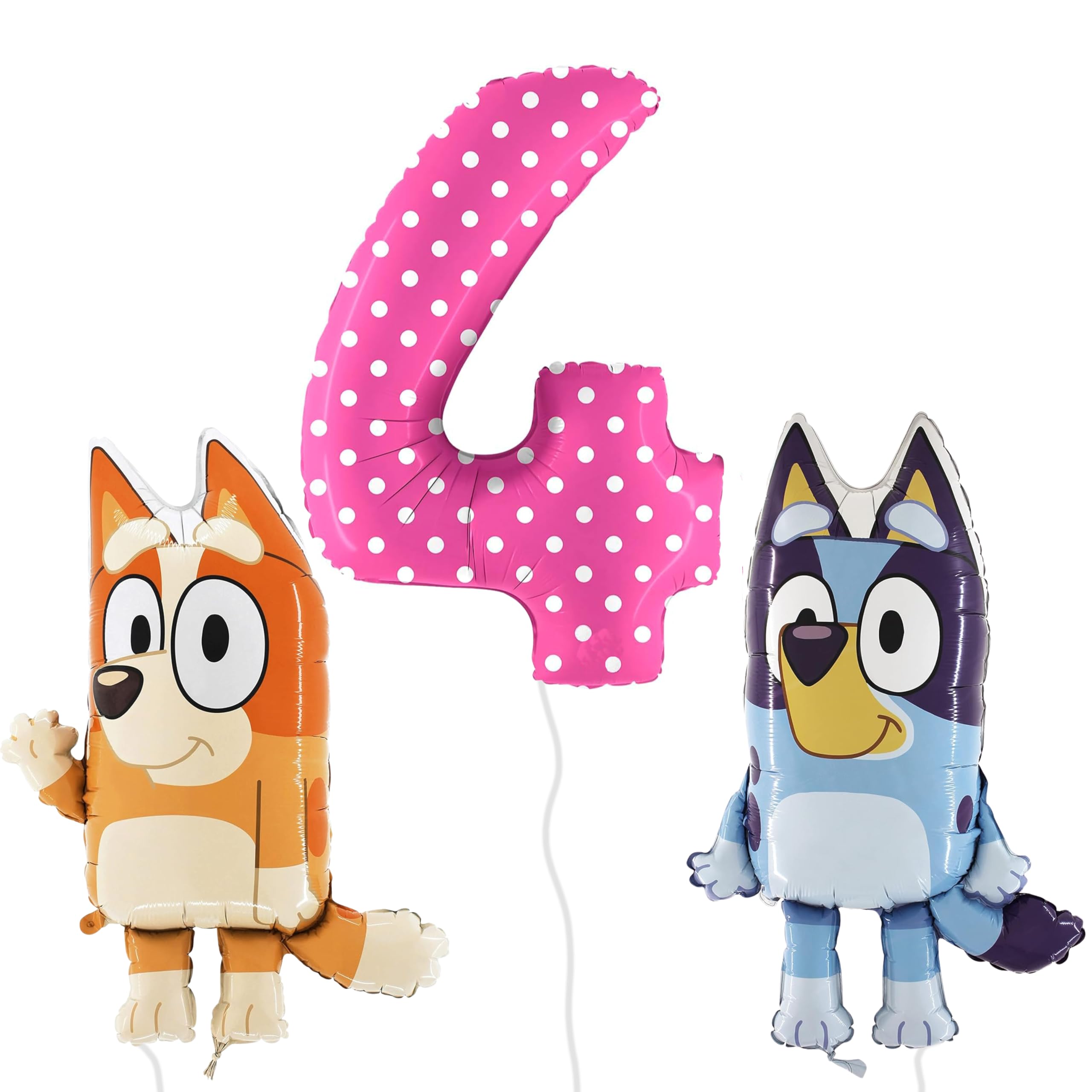 Toyland® Bluey & Bingo Foil Balloon Pack - 2 x 80cm (32") Character Balloons & 1 x 101cm (40") Spotty Number Balloon - Kids Party Decorations