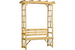 Outsunny Patio Arch Pergola with Natural Wooden Bench, Ergonomic Outdoor Bench for Vines/Climbing Plants, for Backyard & Outd