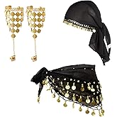 phnydreg 3Pcs Belly Dancer Outfit Set Belly Dance Chiffon Hip Scarf Head Scarf Bracelets Fortune Teller Jewelry for Women Halloween Cosplay Party