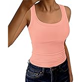 GKBK Womens Tank Tops Scoop Neck Sleeveless Ribbed Tank Summer Basic Thick Strap Slim Fitted Racerback Tops
