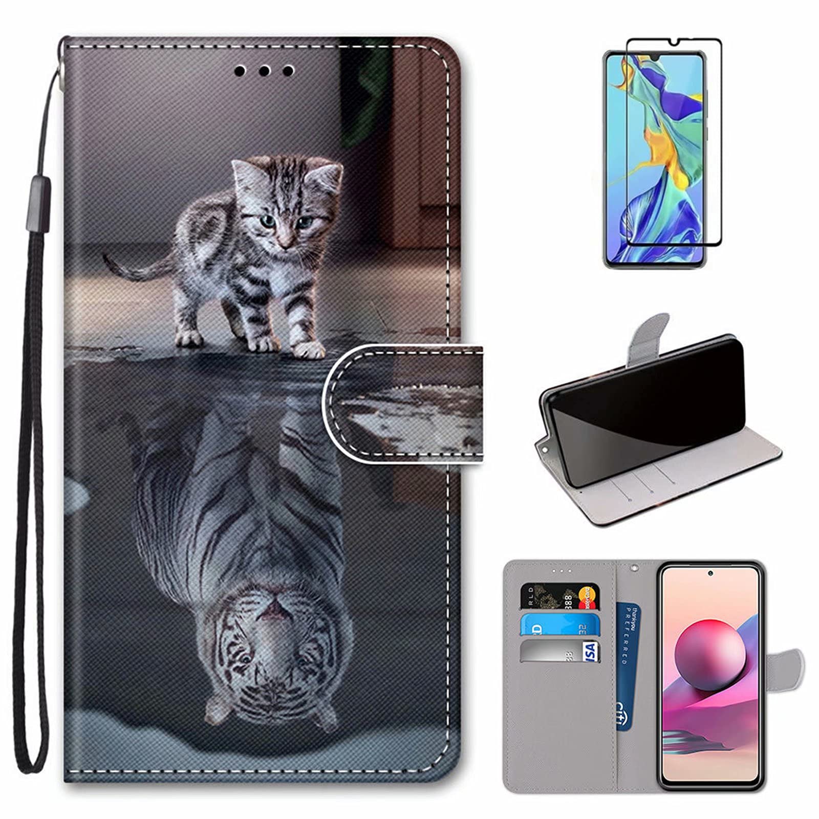 MUTOUREN Compatible with Xiaomi Redmi Note 10 Pro/Note 10 Pro Max Case with 1* Screen Protector, PU Leather Wallet Case Flip Folio Cover Magnetic Closure Protective Bumper, Cat and Tiger — image 1
