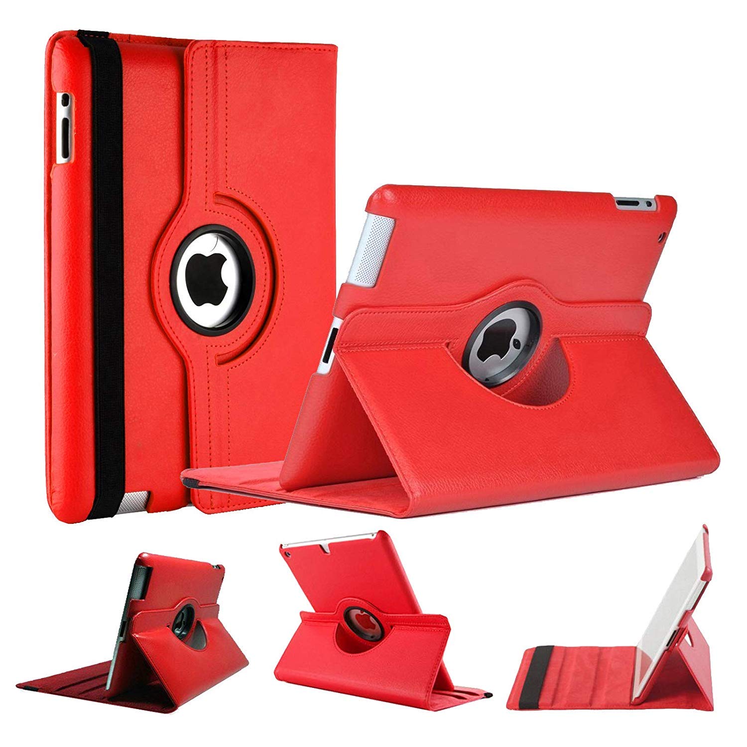 World Biz Case for iPad 9.7 2018/2017 / iPad Air 2 / iPad Air (9.7'') - 360 Degree Rotating Multi-Angle Viewing Stand, Shockproof PU Leather Book Style Flip Auto Sleep/Wake (Red)