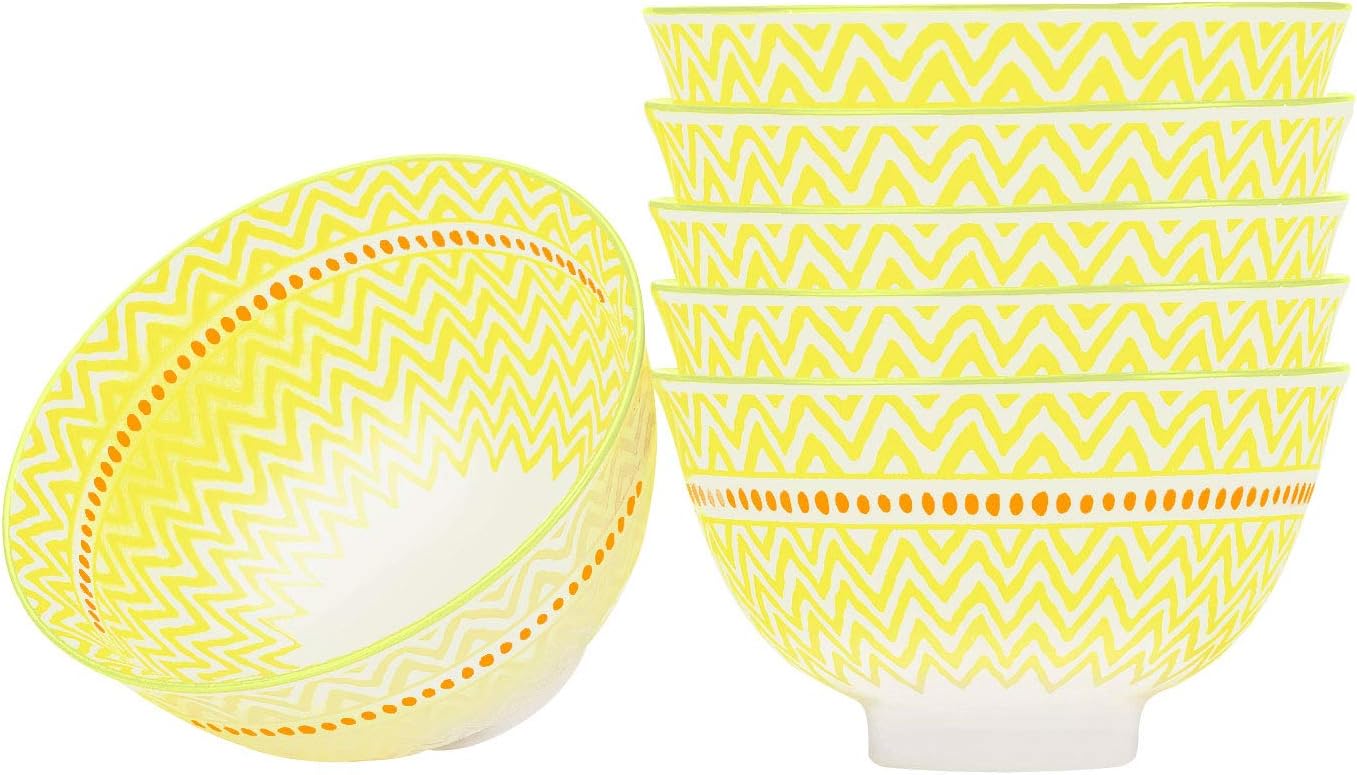 Large Cereal, Soup, Noodle Bowls Set of 6, Porcelain,5.6 Inch,Microwave Safe - Yellow
