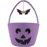 Halloween Basket for Kids, Trick or Treat Basket, Cute Pumpkin Candy Bucket, Boo Spooky Small Baskets, Jack O Lantern Bags for Girls/Boys Gift Baskets Empty