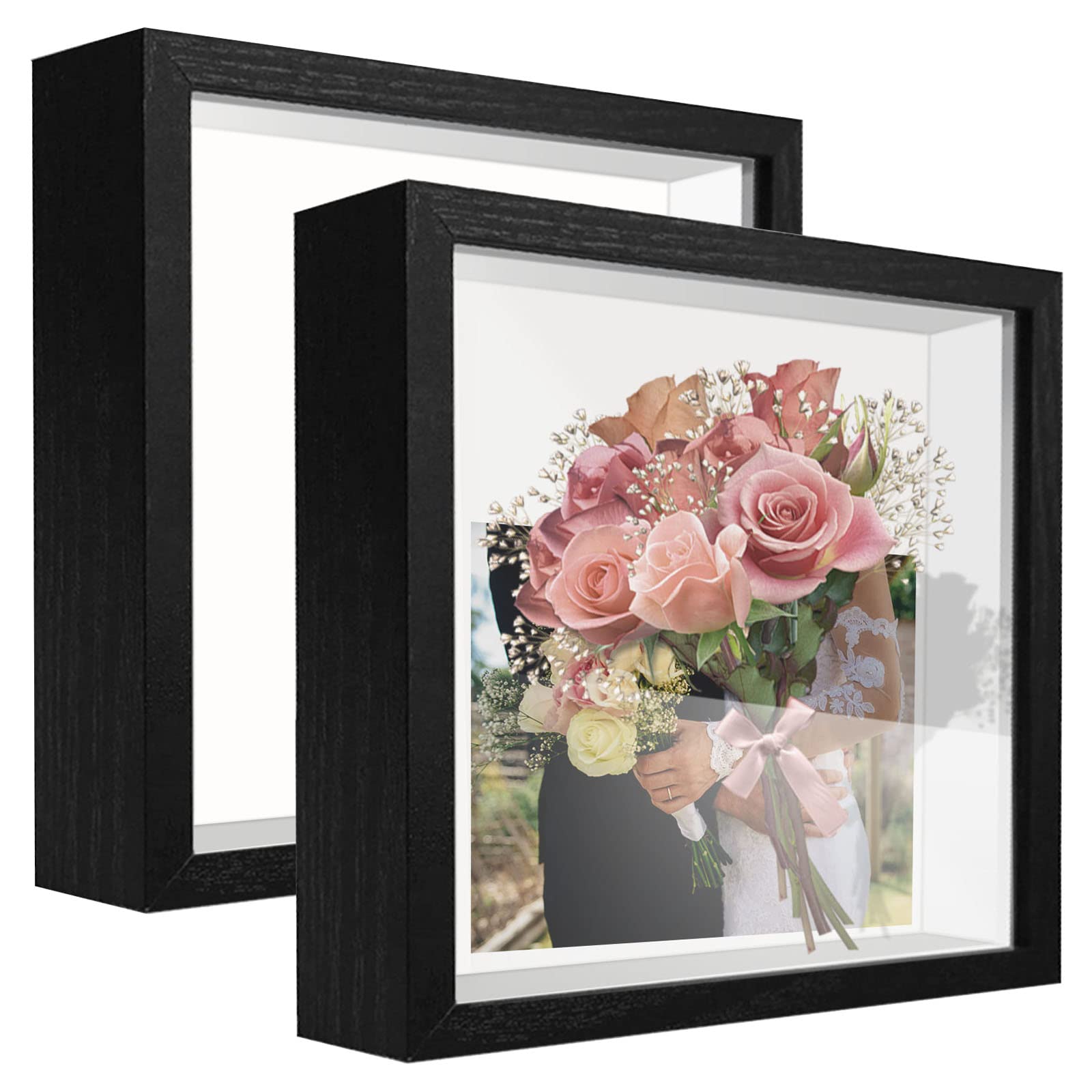 sunmeg 2Pcs 3D Shadow Box 12x12 Picture Frame Wooden Deep Box Square Photo Frames Desktop or Wall Hanging for Medal, Flower & Crafts Display — image 1