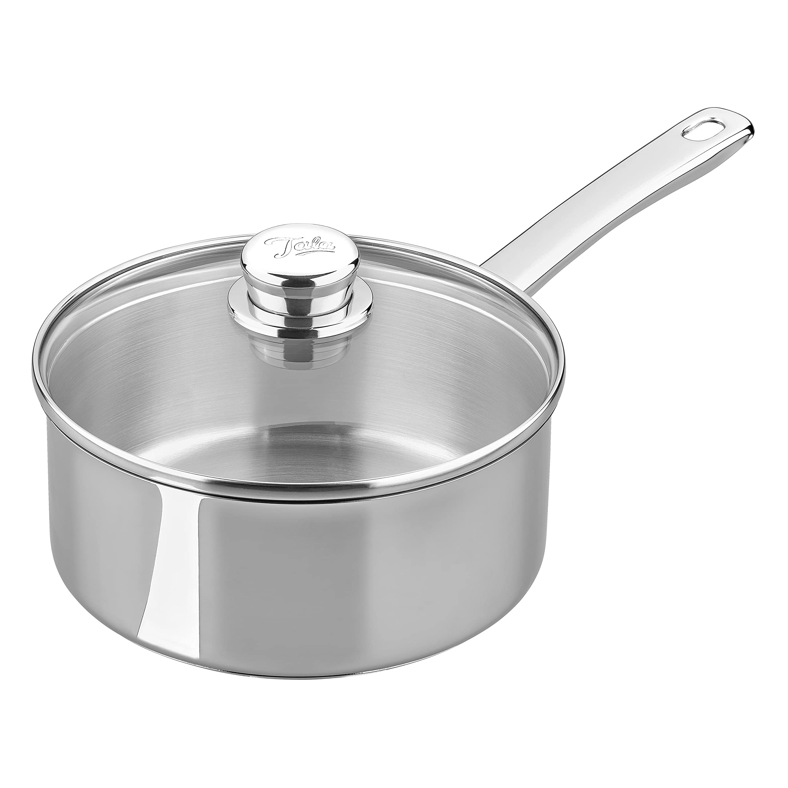 Tala Performance 20cm Stainless Steel Saucepan with Glass Lid, Premium 18/10 Mirror Polished Cookware Made in Portugal, Induction Compatible, Energy Efficient, Non-Toxic, 25-Year Guarantee