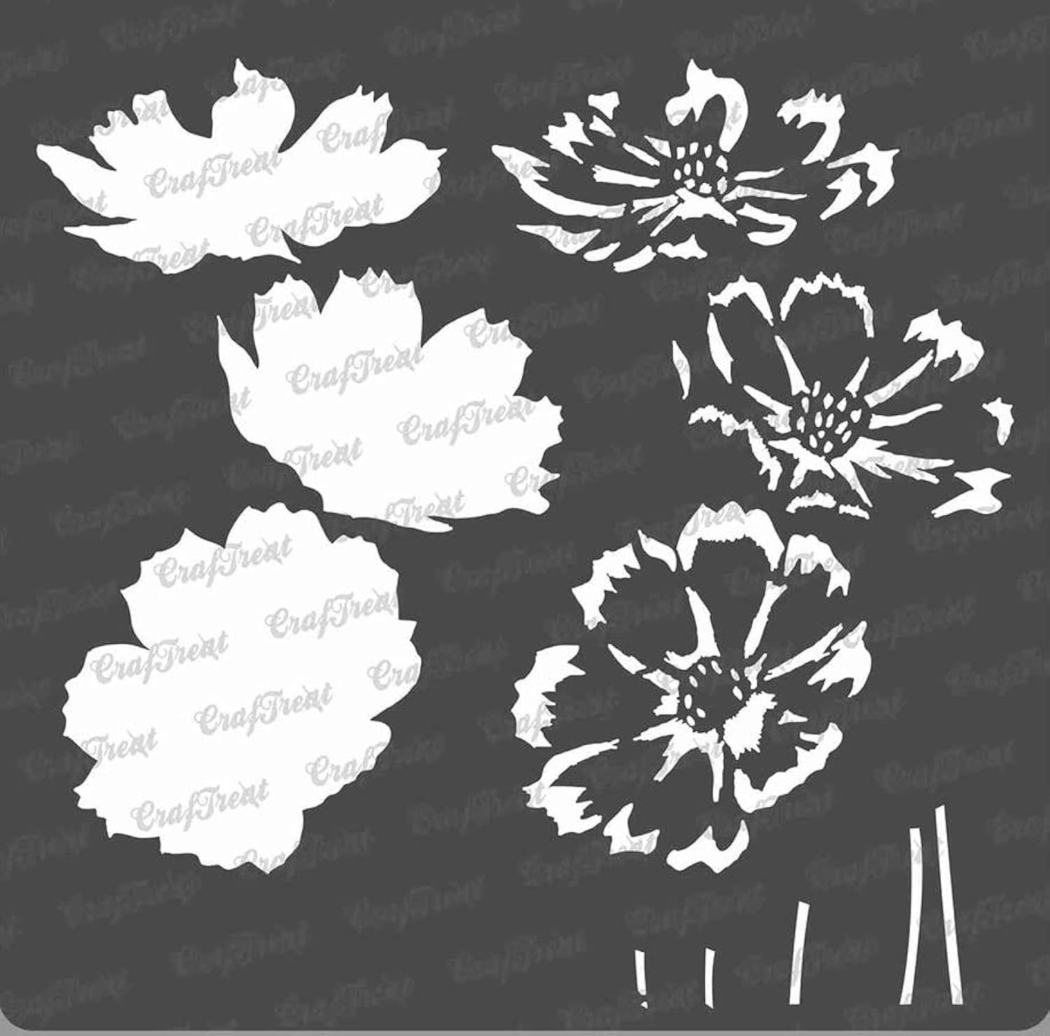 CrafTreat Reusable Layered Cosmos Flower Stencils for Painting on Wood, Wall, Tile, Canvas, Paper, Fabric and Floor - Layered Cosmos Stencil - 6x6 Inch - DIY Art and Craft Stencils Flowers and Leaves