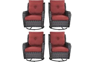 Rilyson Patio Chairs Wicker Outdoor Chair - 4 Piece Rattan Swivel Rocking Chairs Set Patio Glider Rocker Chair for Porch Deck Garden Backyard(Brown/Red)