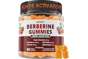 NEXTDIA Berberine Gummies 1500mg Sugar Free, Organic Berberine Supplement w/Ceylon Cinnamon, Chromium, Turmeric, Milk Thistle for Metabolism Balanced, Berberine HCl from Indian Barberry Extract, Vegan 60 Cts