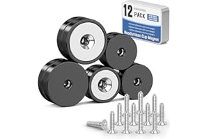 Junarter 12 Pack Magnets with Holes, Black Neodymium Magnet with Screws, Rare Earth Magnet Heavy Duty, Cup Magnets with Countersunk Hole for Wall Mounting, Garage(MixSize)