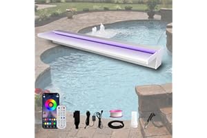 Pamopamo Pond Waterfall Spillway, APP Control Multi-Color LED Light Outdoor Pool Fountain, Acrylic Water Spillway Koi Fountains Kit for Garden Patio Swimming Pool Decoration - 35.4"x7.8"x3.9"